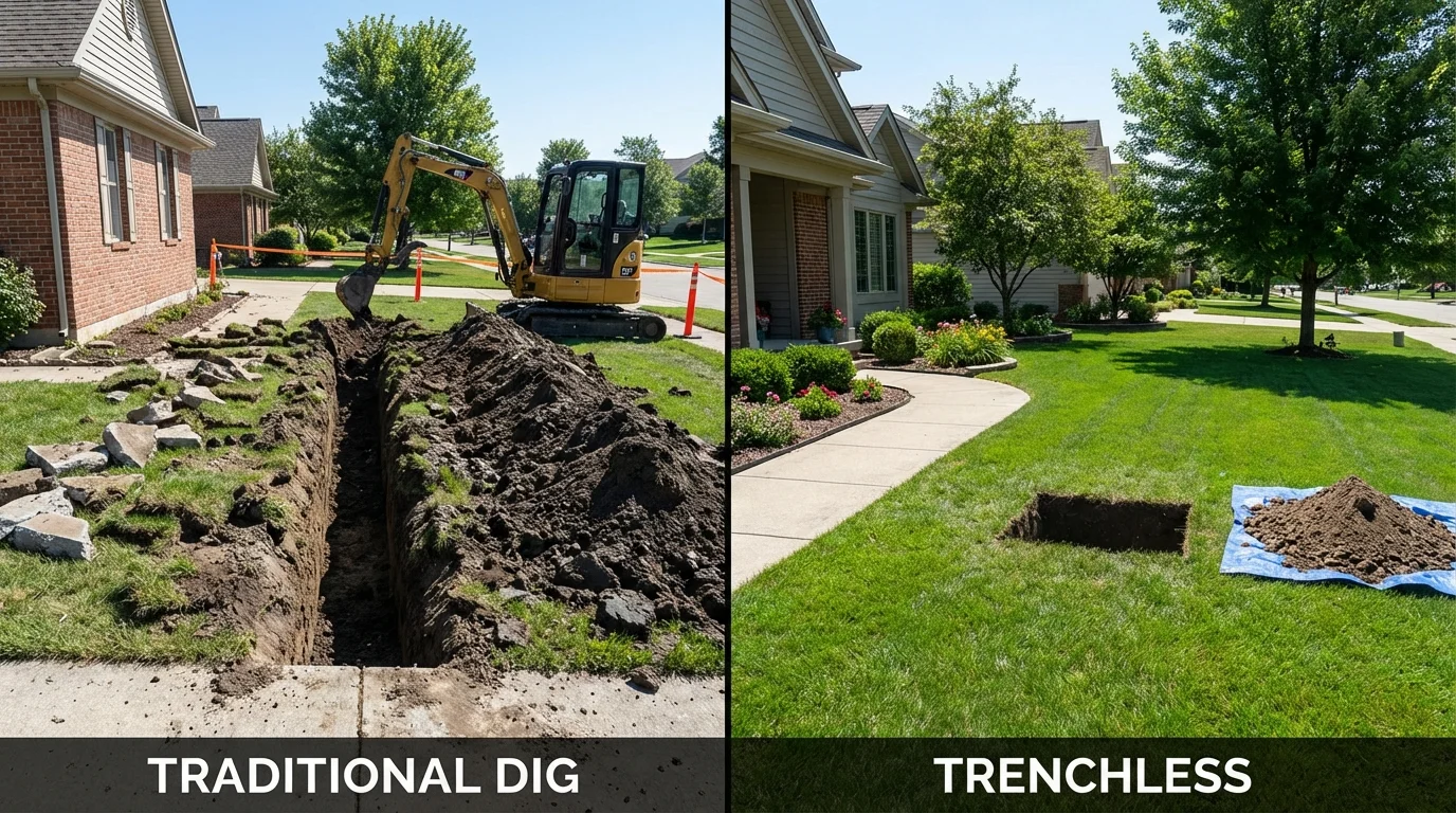 Trenchless sewer repair with minimal yard damage versus traditional excavation in Milan, MO